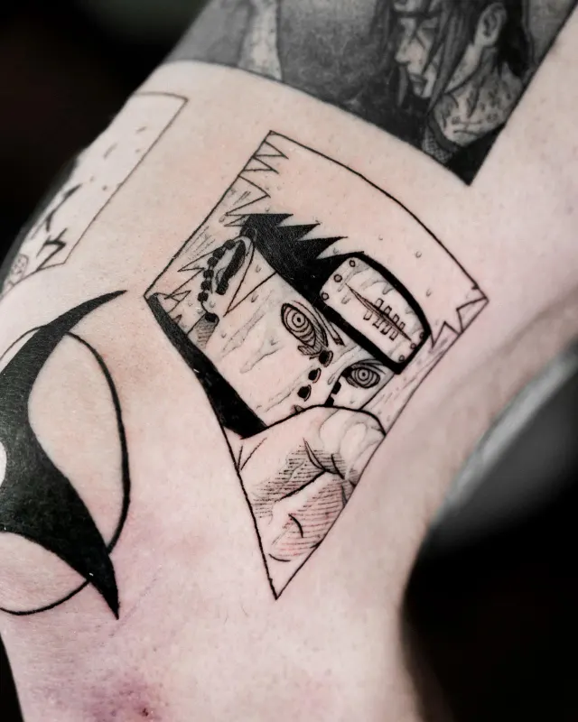 Anime Tattoo von Chibi — Naruto Pain mit Rinnegan im Manga-Panel, Memorink Heilbronn