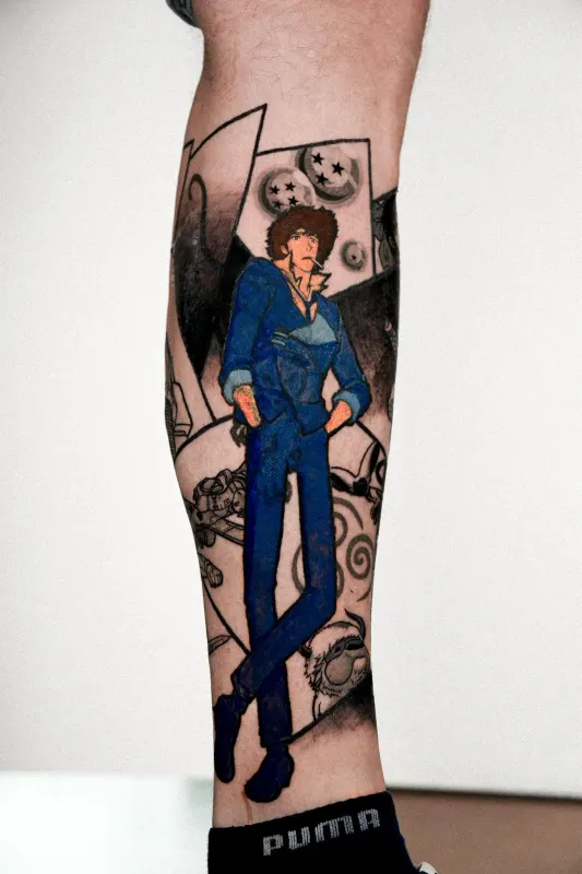 Anime Tattoo von Chibi — Cowboy Bebop Spike Spiegel in Farbe, Memorink Heilbronn