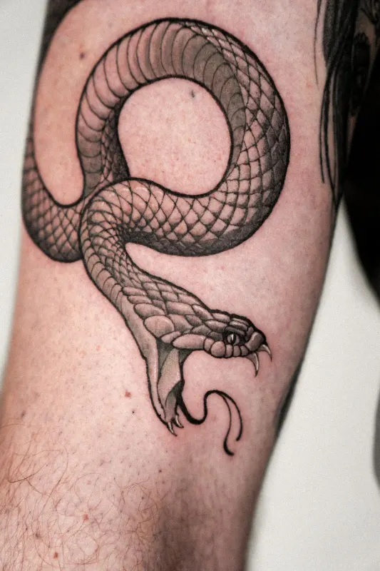 Neo-Traditional Tattoo von Chibi — Cobra Schlange black & grey, Memorink Heilbronn