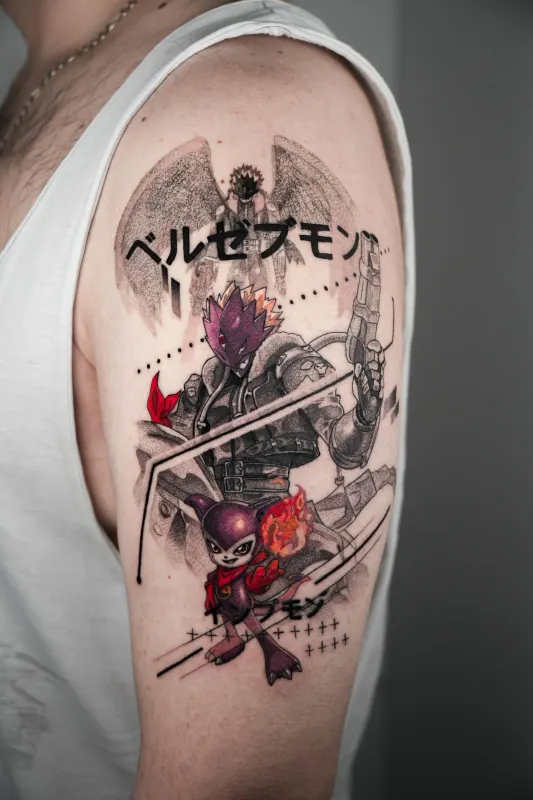 Anime Tattoo von Wanja — Digimon Beelzebumon Farb-Akzente, Memorink Heilbronn