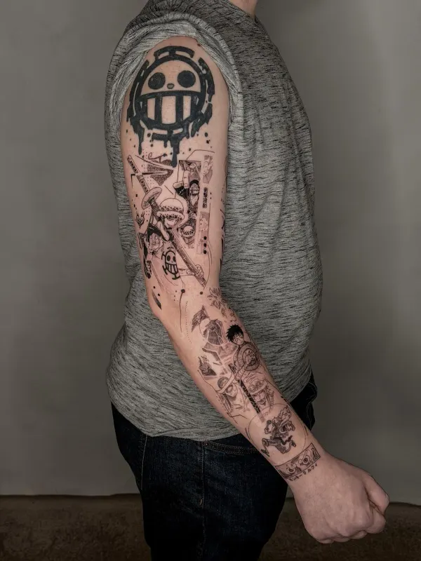 Anime Tattoo von Wanja — One Piece Trafalgar Law Sleeve, Memorink Heilbronn