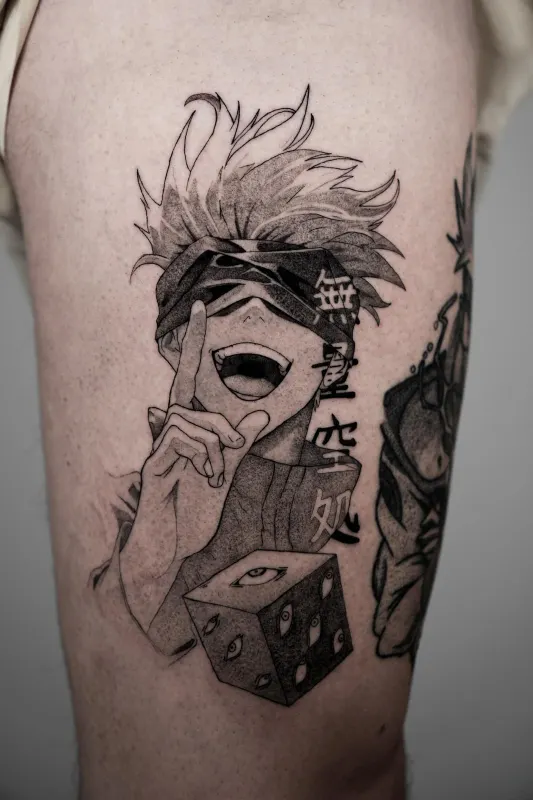 Anime Tattoo von Wanja — Jujutsu Kaisen Gojo Satoru mit Kanji, Memorink Heilbronn
