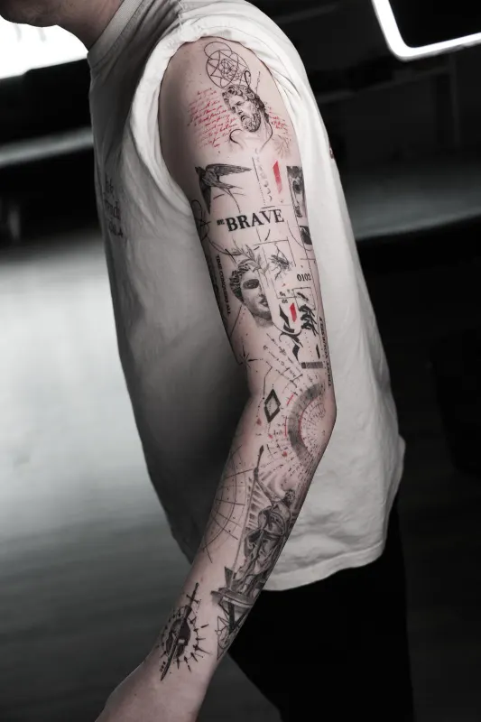 Microrealism Tattoo von Wanja — religioese Madonna mit gotischem Bogen, Memorink Heilbronn