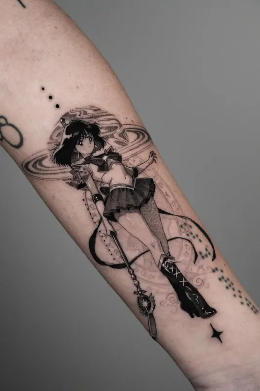 Anime Tattoo von Wanja — Sailor Saturn mit Glaive, Memorink Heilbronn